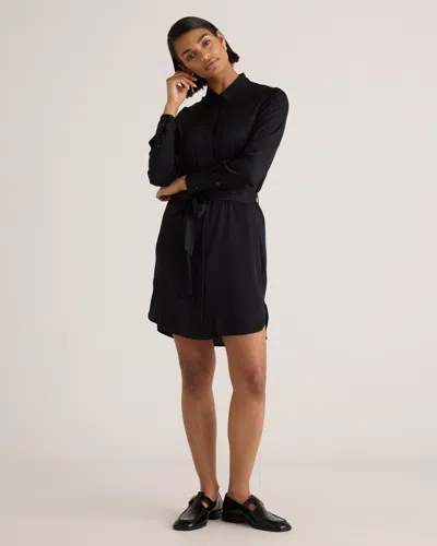 Quince Women's 100% Washable Silk Stretch Shirt Dress In Black