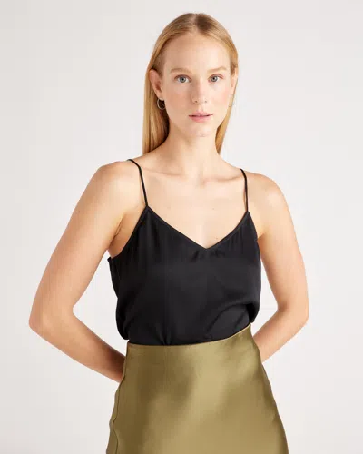 Quince Women's 100% Washable Silk Stretch V-neck Cami Top In Black