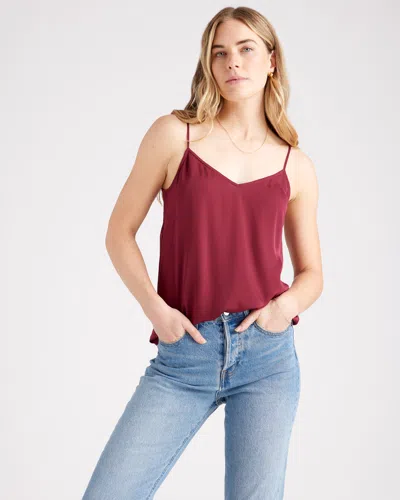 Quince Women's 100% Washable Silk Stretch V-neck Cami Top In Burgundy