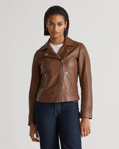 Quince Women's 100% Washed Leather Biker Jacket In Burnt Umber
