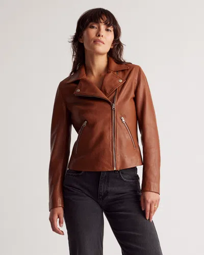 Quince Women's 100% Washed Leather Biker Jacket In Dark Cognac