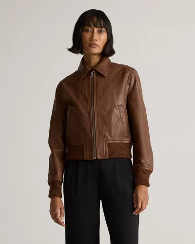 Quince Women's 100% Washed Leather Bomber Jacket In Burnt Umber