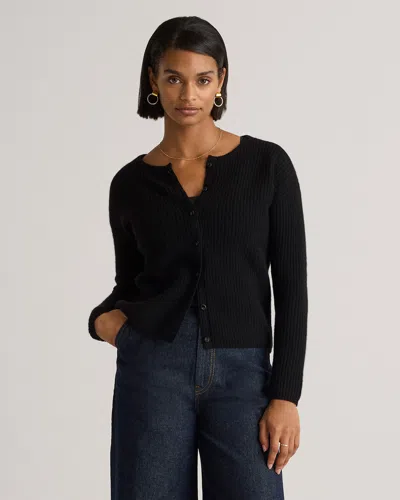 Quince Women's 100% Yak Soft Rib Crew Cardigan Sweater In Black