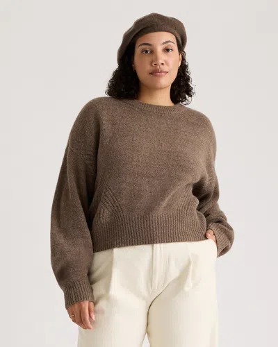 Quince Women's 100% Yak Wool Pointelle Detail Relaxed Crew Neck Alpaca Sweater In Heather Brown