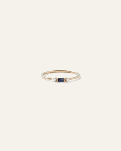 Quince Women's 14k Gold Baguette Gemstone With Diamonds Ring In Blue Sapphire