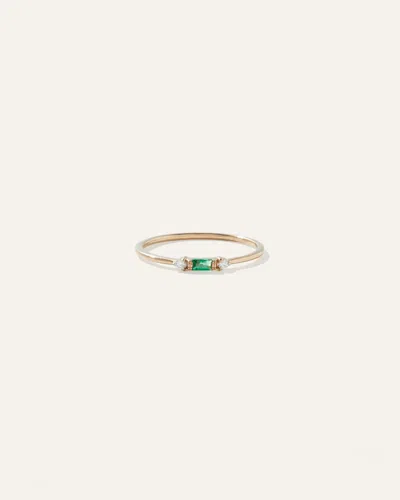 Quince Women's 14k Gold Baguette Gemstone With Diamonds Ring In Emerald