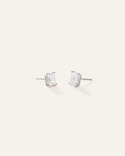 Quince Women's 14k Gold Lab Grown Diamond Emerald Solitaire Studs In White Gold