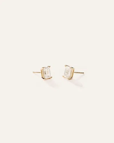 Quince Women's 14k Gold Lab Grown Diamond Emerald Solitaire Studs In Yellow Gold