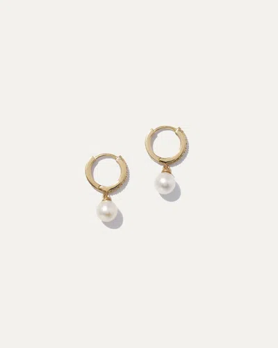 Quince Women's 14k Gold Pave Diamond Hoop Pearl Drop Earrings In Yellow Gold