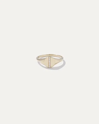Quince Women's 14k Gold Pave Diamond Line Round Signet Ring In Yellow Gold