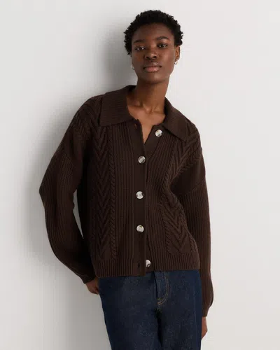 Quince Women's Australian Merino Wool Collared Cable Cardigan Sweater In Brown