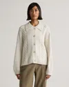 Quince Women's Australian Merino Wool Collared Cable Cardigan Sweater In Heather Bone