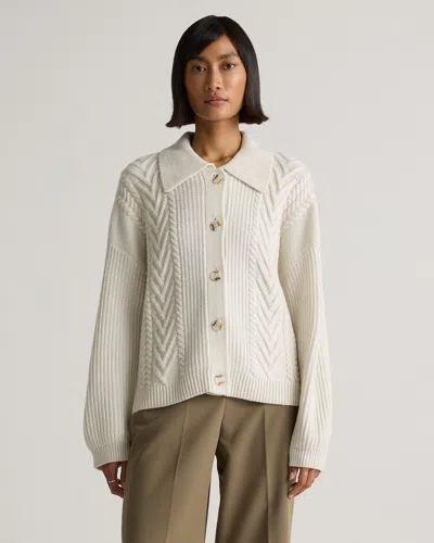 Quince Women's Australian Merino Wool Collared Cable Cardigan Sweater In Heather Bone