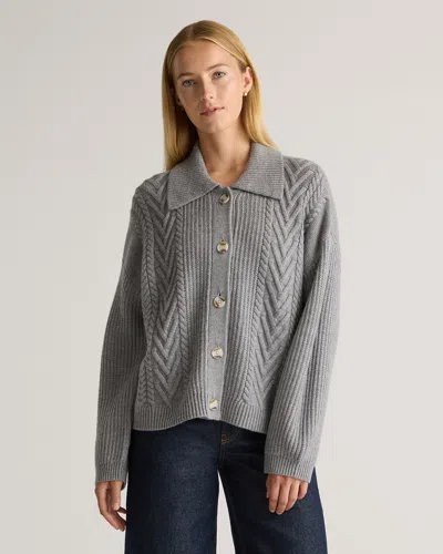Quince Women's Australian Merino Wool Collared Cable Cardigan Sweater In Heather Grey