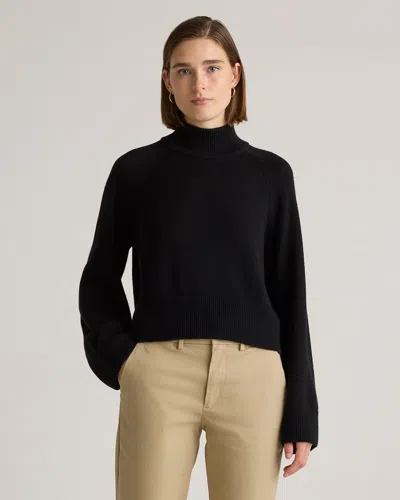 Quince Women's Australian Merino Wool Cropped Mock Neck Sweater In Black
