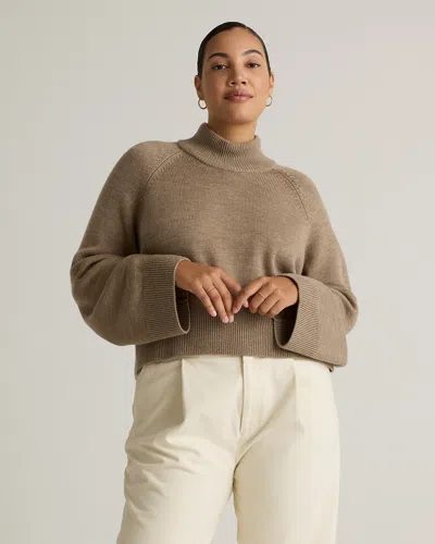 Quince Women's Australian Merino Wool Cropped Mock Neck Sweater In Malted Toffee