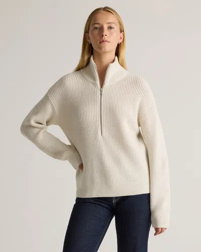 Quince Women's Australian Merino Wool Half Zip Sweater In Heather Bone