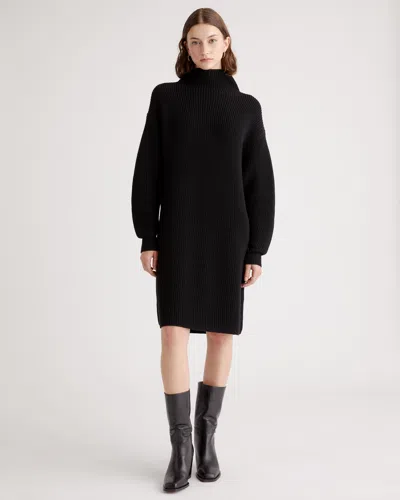 Quince Women's Australian Merino Wool Relaxed Turtleneck Sweater Dress In Black