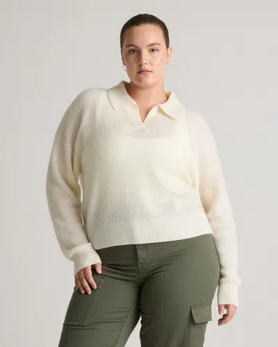 Quince Women's Baby Alpaca-wool Waffle Stitch Polo Sweater In Ivory