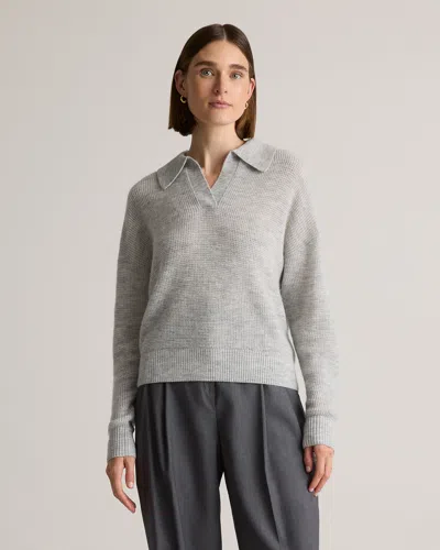 Quince Women's Baby Alpaca-wool Waffle Stitch Polo Sweater In Light Grey