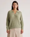 QUINCE WOMEN'S BABY ALPACA-WOOL WAFFLE STITCH POLO SWEATER