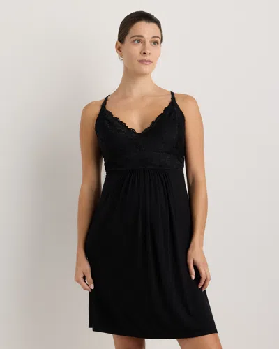 Quince Women's Bamboo Jersey Lace Detail Maternity & Nursing Nightgown In Black