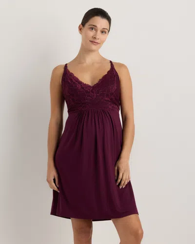 Quince Women's Bamboo Jersey Lace Detail Maternity & Nursing Nightgown In Burgundy