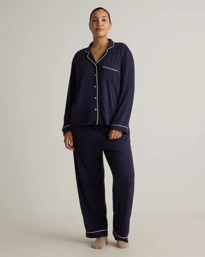 Quince Women's Bamboo Jersey Long Sleeve Pajama Set In Deep Navy