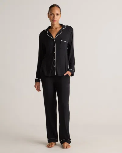 Quince Women's Bamboo Jersey Long Sleeve Pajama Set In True Black