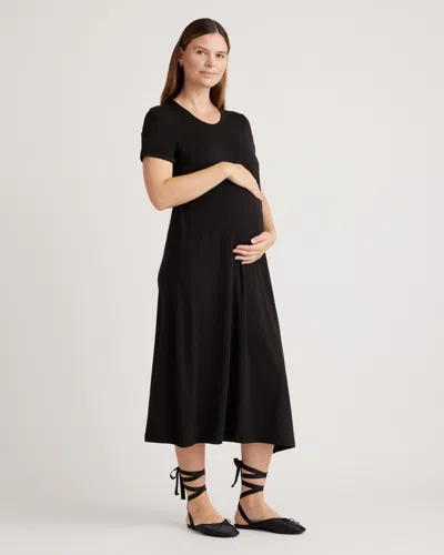 Quince Women's Bamboo Jersey Maternity & Nursing T-shirt Dress In Black