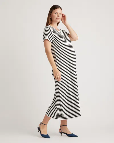 Quince Women's Bamboo Jersey Maternity & Nursing T-shirt Dress In Black/white Stripe