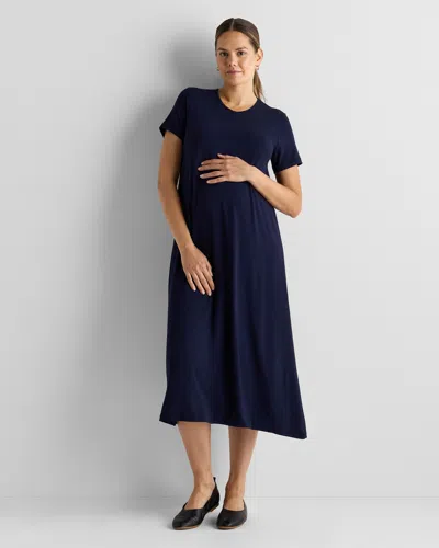 Quince Women's Bamboo Jersey Maternity & Nursing T-shirt Dress In Blue