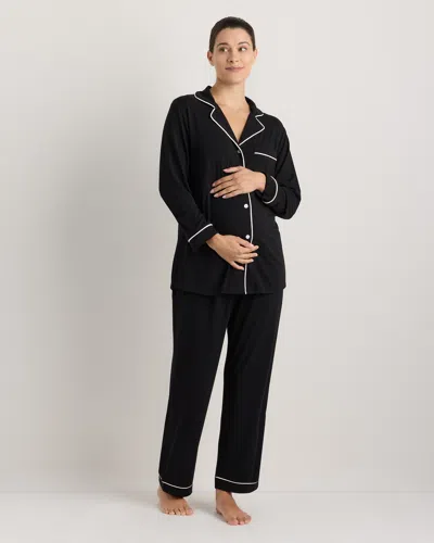 Quince Women's Bamboo Jersey Maternity Long Sleeve Pajama Set In Black