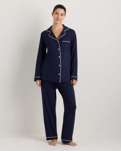 Quince Women's Bamboo Jersey Maternity Long Sleeve Pajama Set In Blue