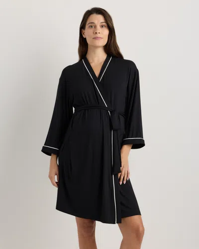 Quince Women's Bamboo Jersey Maternity Robe In Black
