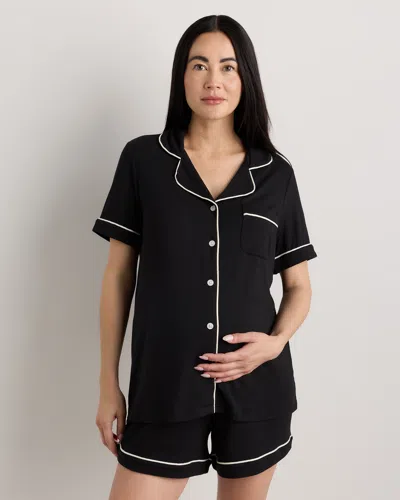 Quince Women's Bamboo Jersey Maternity Short Sleeve Pajama Set In Black