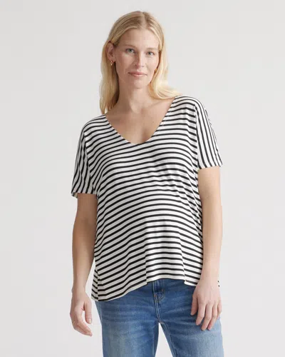 Quince Women's Bamboo Jersey Maternity V-neck T-shirt 2-pack In Black/black White Stripe