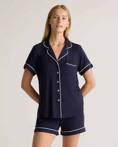 Quince Women's Bamboo Jersey Short Sleeve Pajama Set In Deep Navy