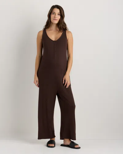 Quince Women's Bamboo Rib Maternity Button Front Jumpsuit In Brown