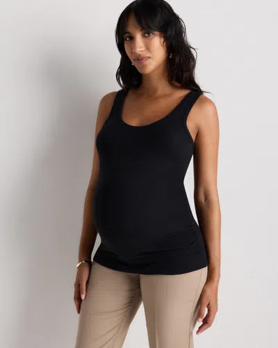 Quince Women's Bamboo Rib Maternity Scoop Neck Tank Top In Black