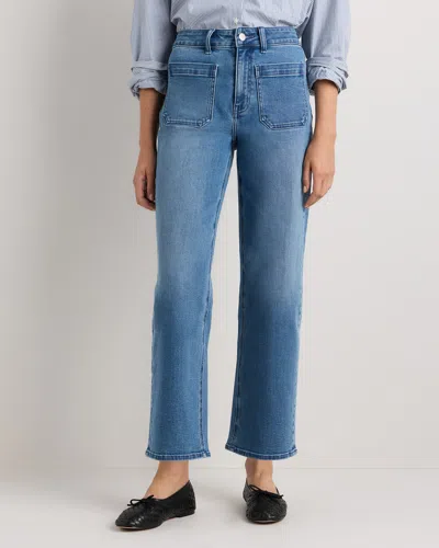 Quince Women's Bella Stretch Patch Pocket Wide Leg Jeans In Blue