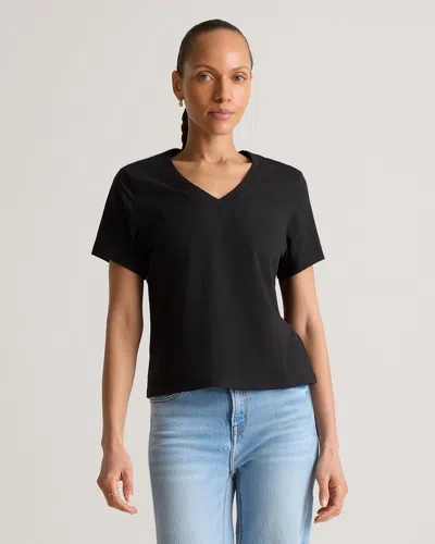 Quince Women's Boxy V-neck T-shirt In True Black