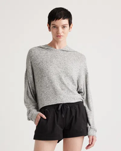 Quince Women's Brushed Lounge Cropped Pullover Hoodie In Heather Grey