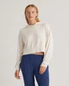 Quince Women's Brushed Lounge Cropped Pullover Hoodie In Heather Oatmeal