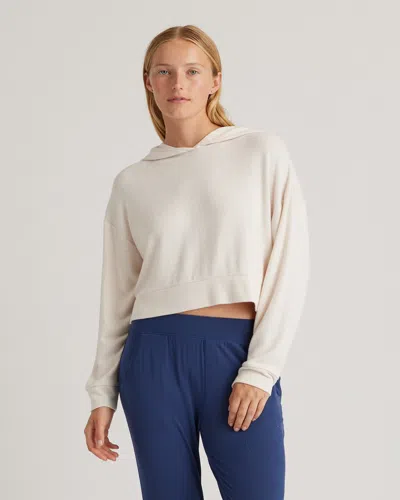 Quince Women's Brushed Lounge Cropped Pullover Hoodie In Heather Oatmeal