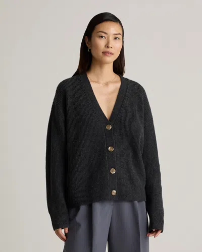 Quince Women's Cardigan Écourté Style Pêcheur En Cachemire De Mongolie À Coupe Carrée In Heather Charcoal