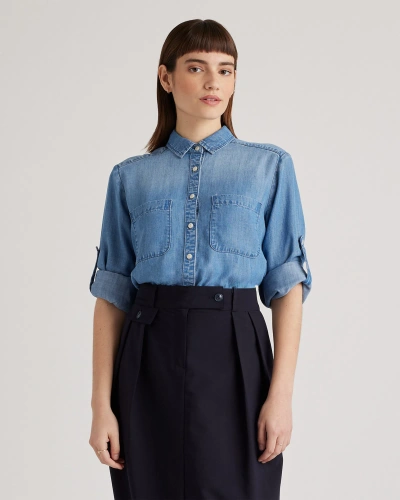 Quince Women's Chambray Tencel Long Sleeve Shirt In Medium Indigo