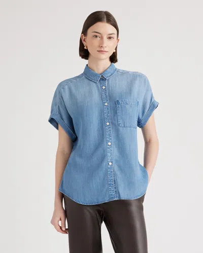 Quince Women's Chambray Tencel Short Sleeve Shirt In Medium Indigo