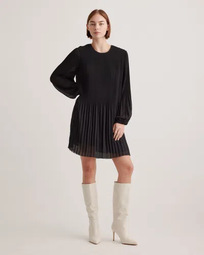 Quince Women's Chiffon Pleated Long Sleeve Mini Dress In Black