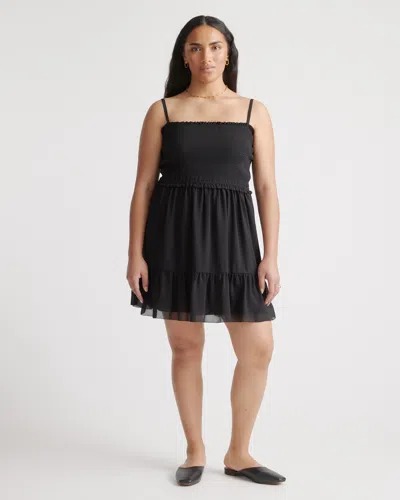 Quince Women's Chiffon Smocked Sleeveless Mini Dress In Black